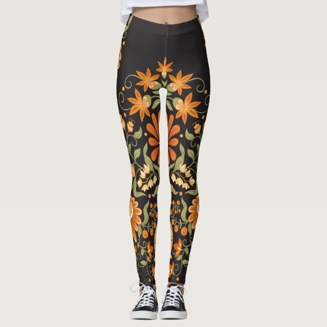 Mughal Fantasy: Retro Blommigt Opulence Leggings (Framsida)