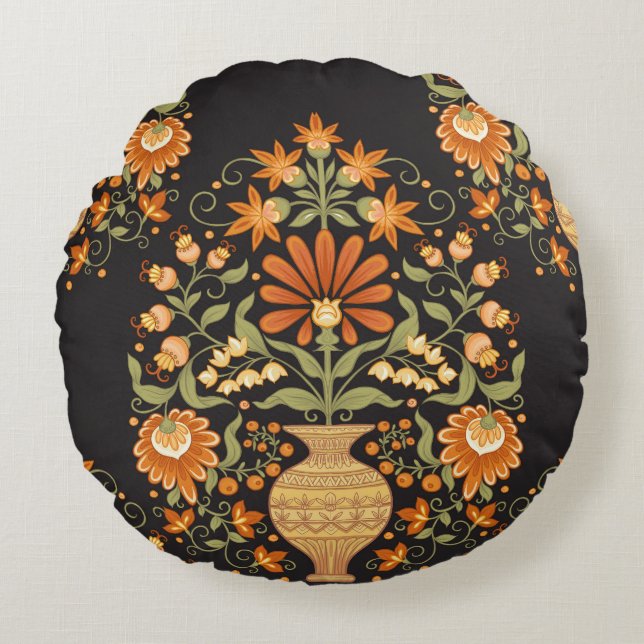 Mughal Fantasy: Retro Blommigt Opulence Rund Kudde (Framsidan)