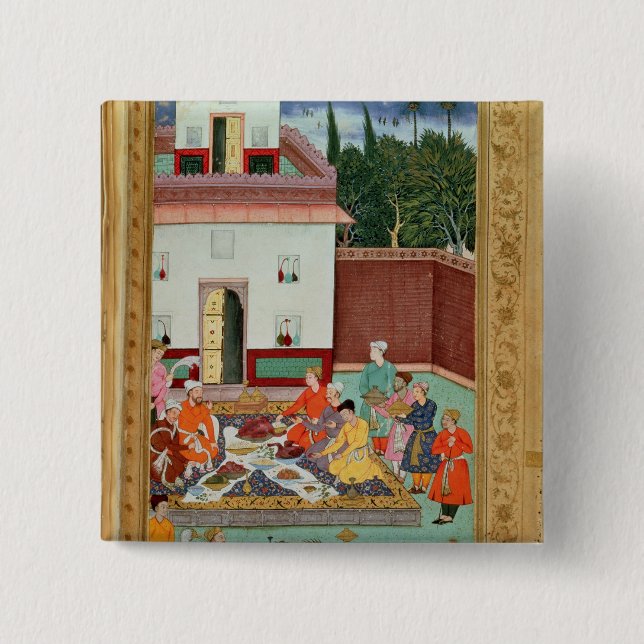 Mughal kejsare som festar i en borggård knapp (Framsida)