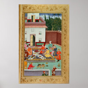 Mughal kejsare som festar i en borggård poster