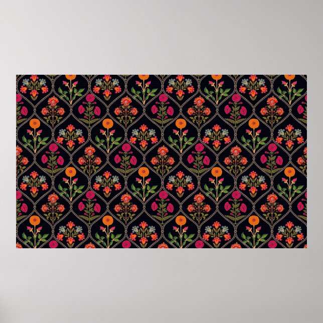 mughal motif Kani Look ornament pattern multi colo Poster (Framsidan)