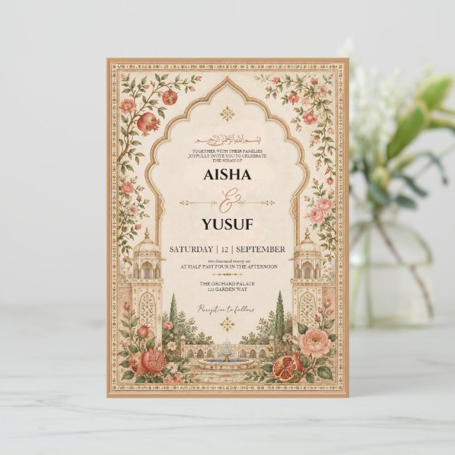 Mughal Trädgård Islamisk | Lyx Nikah Inbjudan  (Stående Fram)