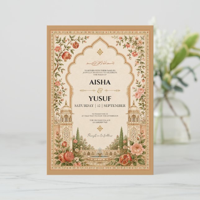Mughal Trädgård Islamisk | Lyx Nikah Inbjudan  (Stående Fram)