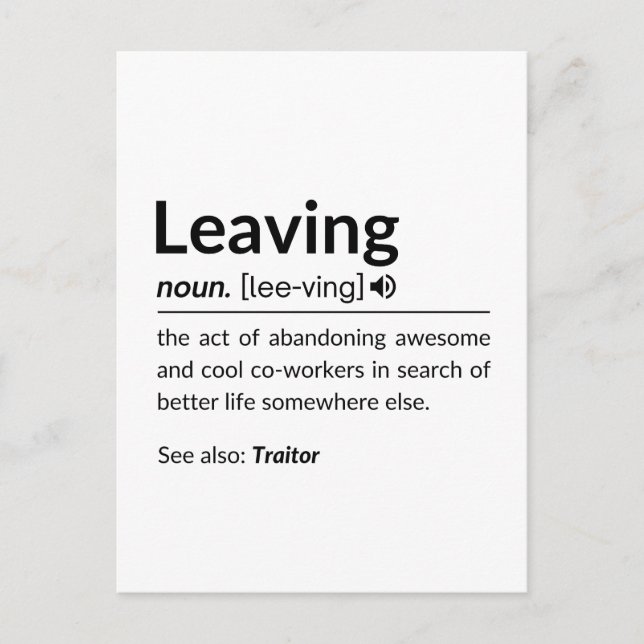 Muglustigt lämnande medarbetare helg vykort (Framsida)