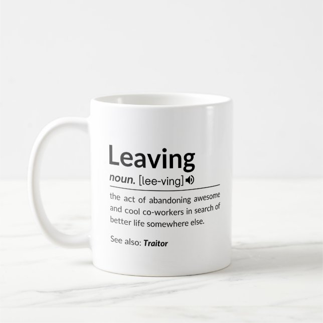 Muglustigt lämnande medarbetare kaffemugg (Vänster)