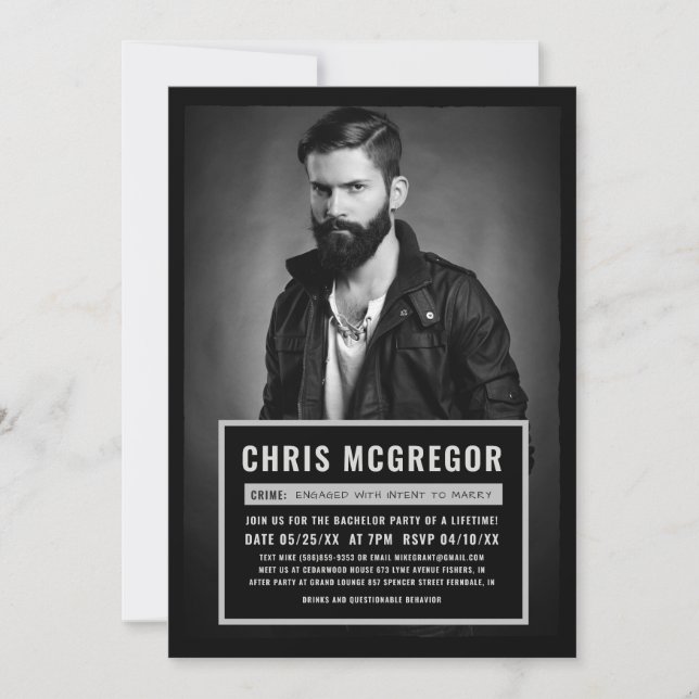 Mugshot Board Bachelor Party-inbjudan Inbjudningar (Framsida)