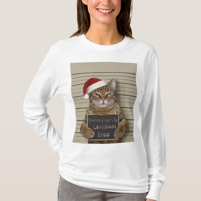 Mugshot Cat Christmas T Shirt (Framsida)