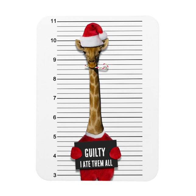 Mugshot Guilty Giraffe Funny jul Magnet (Vertikal)