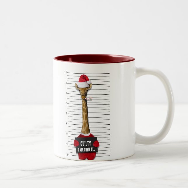 Mugshot Guilty Giraffe Funny jul Två-Tonad Mugg (Höger)