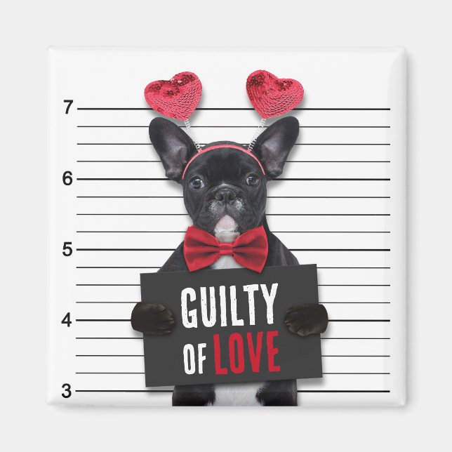 Mugshot Guilty Kärlek Hund Funny Valentindagen Magnet (Framsidan)