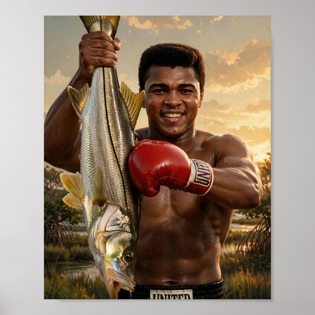 Muhammad Ali Slår en Snook — Boxningskonst Poster (Framsidan)