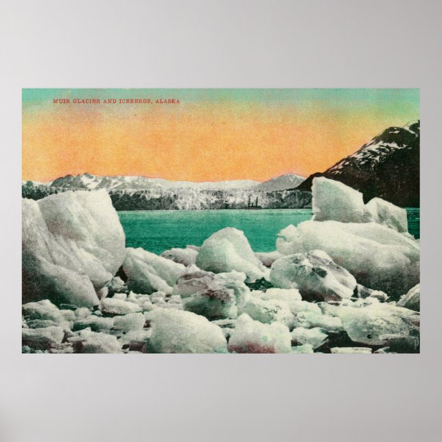 Muir Glacier och Icebergs i Alaska #1 Poster (Framsidan)