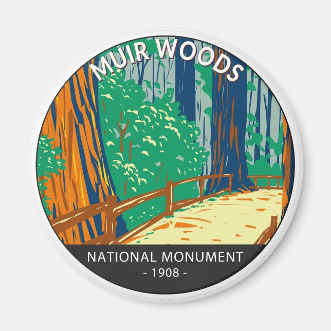 Muir Skogen National Monument California Vintage Magnet (Framsidan)