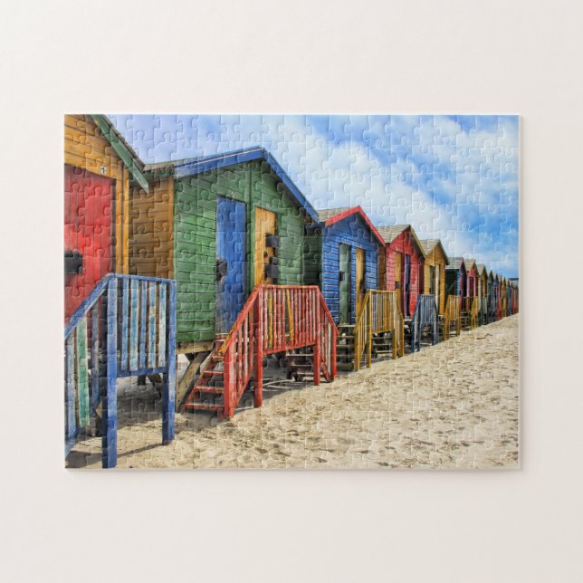 Muizenberg Färgglada stugor på stranden Pussel (Horisontell)