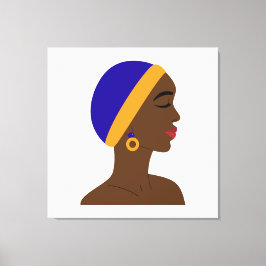 Mujer africana de perfil con gorro azul y amarillo canvastryck