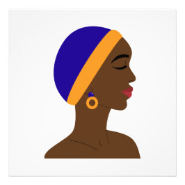 Mujer africana de perfil con gorro azul y amarillo fototryck