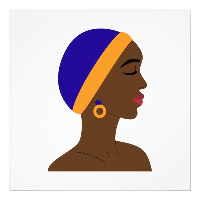 Mujer africana de perfil con gorro azul y amarillo fototryck (Framsidan)