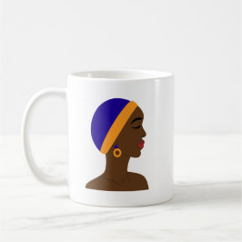 Mujer africana de perfil con gorro azul y amarillo kaffemugg