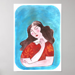 Mujer con Flor Poster