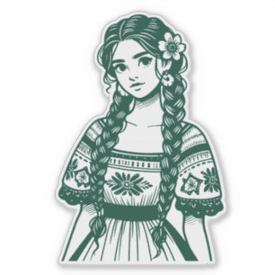 Mujer Mexicana Minimal Line Art Grönt Sticker Klistermärken