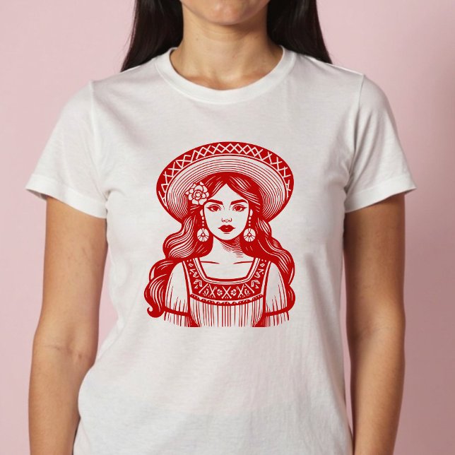 Mujer Mexiicana Minimal Red Line Art T Shirt (Mujer Mexicana Minimal Red Line Art T-Shirt)