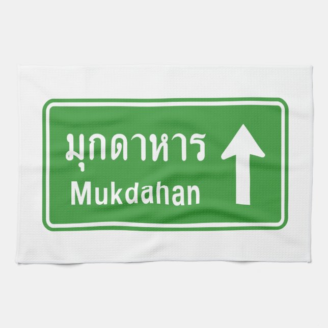 Mukdahan Ahead ⚠ Thai Highway Traffic Sign ⚠ Kökshandduk (Horisontell)
