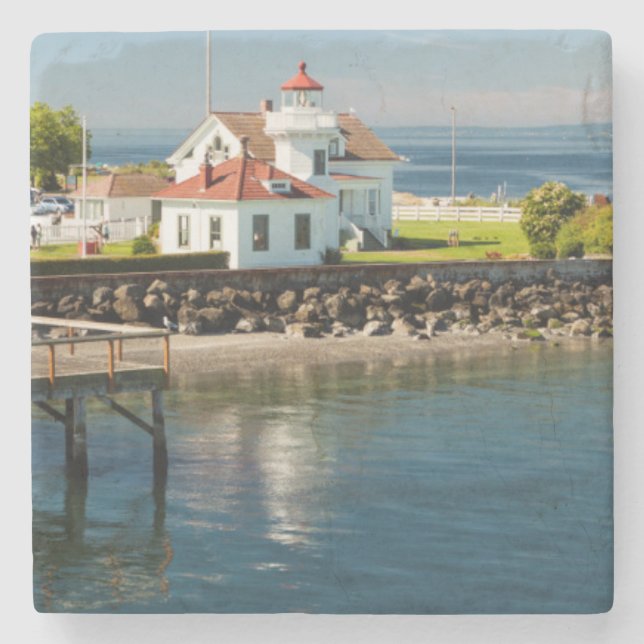 Mukilteo Lighthouse, Mukilteo, Washington, USA Underlägg Sten (Framsidan)