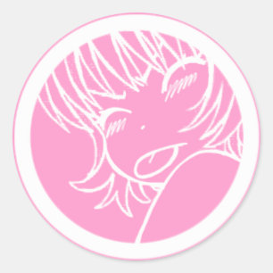 Mul - söt animering - kawaii >_< rosa runt klistermärke
