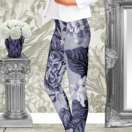 Mulberry Blue Lila Botanical Blommigt Toile No.1 Leggings