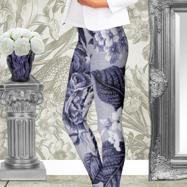 Mulberry Blue Lila Botanical Blommigt Toile No.1 Leggings (Skapare uppladdad)