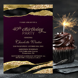 Mulberry Guld Glitter 40:e födelsedagen Party Inbjudningar