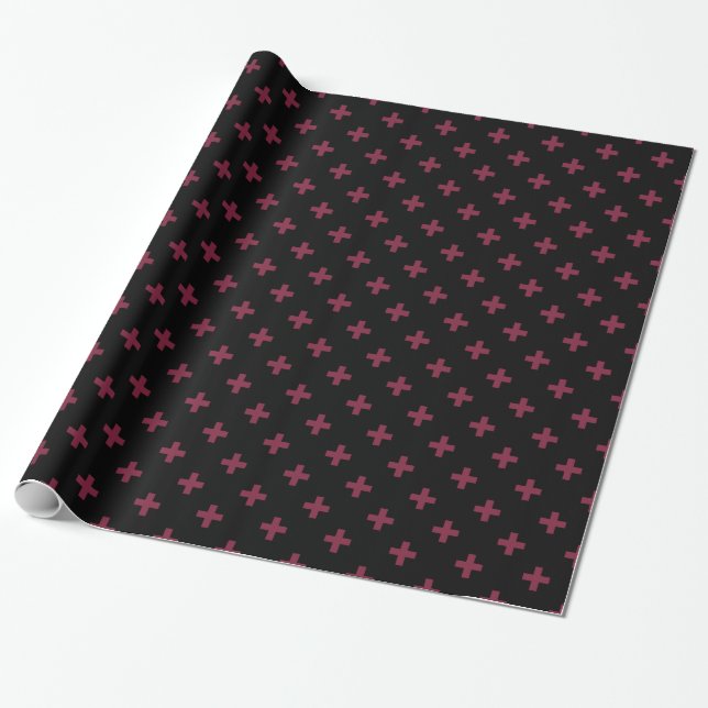 Mulberry polka kor på svart presentpapper (Utrullad)