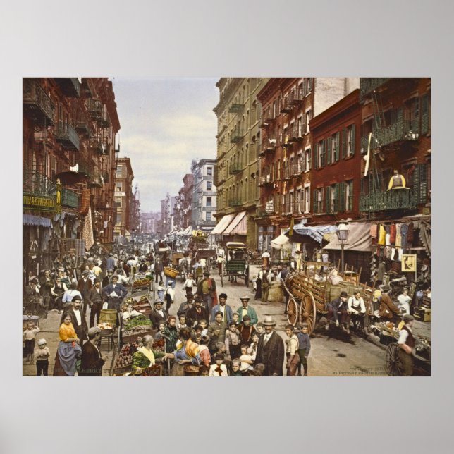 Mulberry Street Market New York City 1900 Poster (Framsidan)