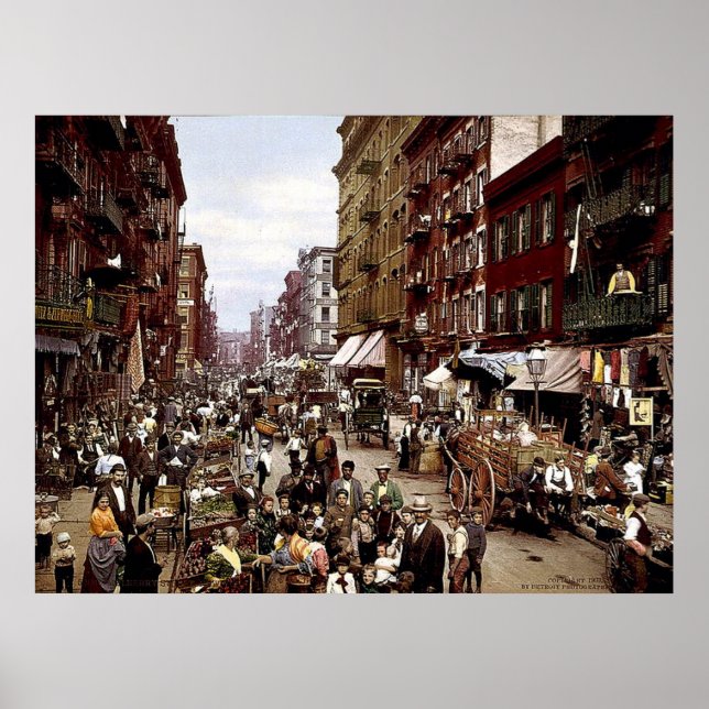 Mulberry Street NYC circa 1900 Kanvastryck Poster (Framsidan)