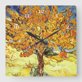 Mulberry Träd, Vincent van Gogh. Vintage Fyrkantig Klocka