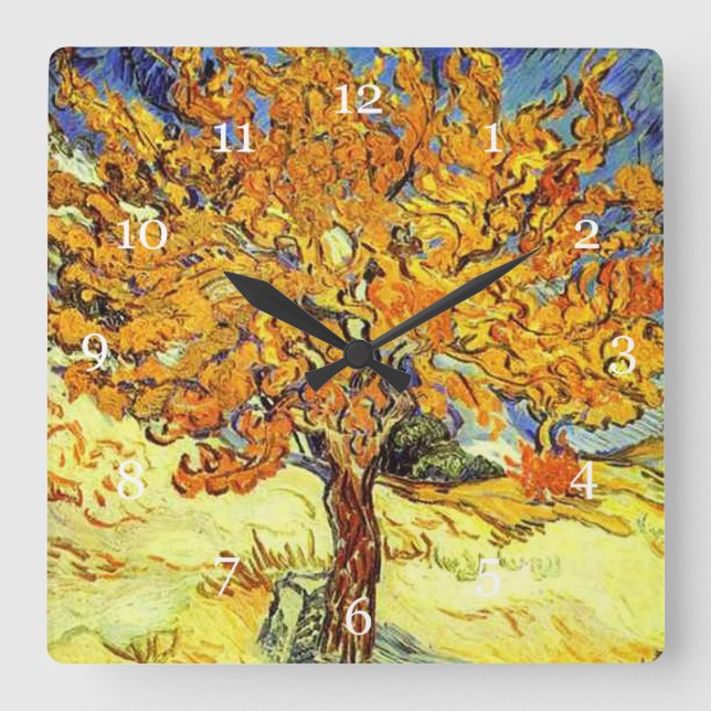 Mulberry Träd, Vincent van Gogh. Vintage Fyrkantig Klocka (Framsida)