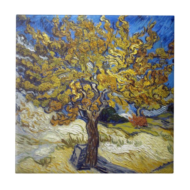 Mulberry Träd, Vincent van Gogh. Vintage Kakelplatta (Framsidan)