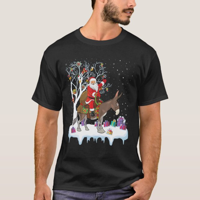 Mule Donkey Älskare Julafton Gift Santa Riding Don T Shirt (Framsida)