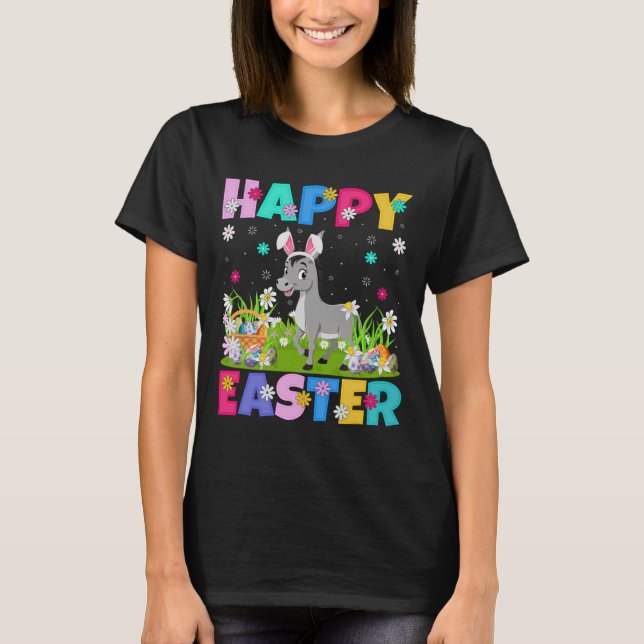 Mule Glad påsk Egg Hunt Bunny Ear Mule Påsk T Shirt (Framsida)