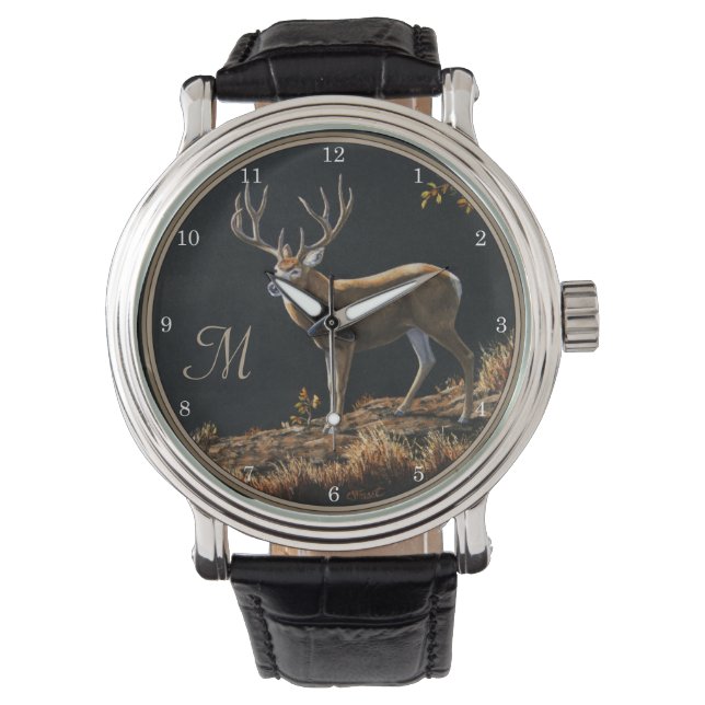 Mule Hjort Buck Autumn Trophy Antlers Monogram Armbandsur (Framsida)