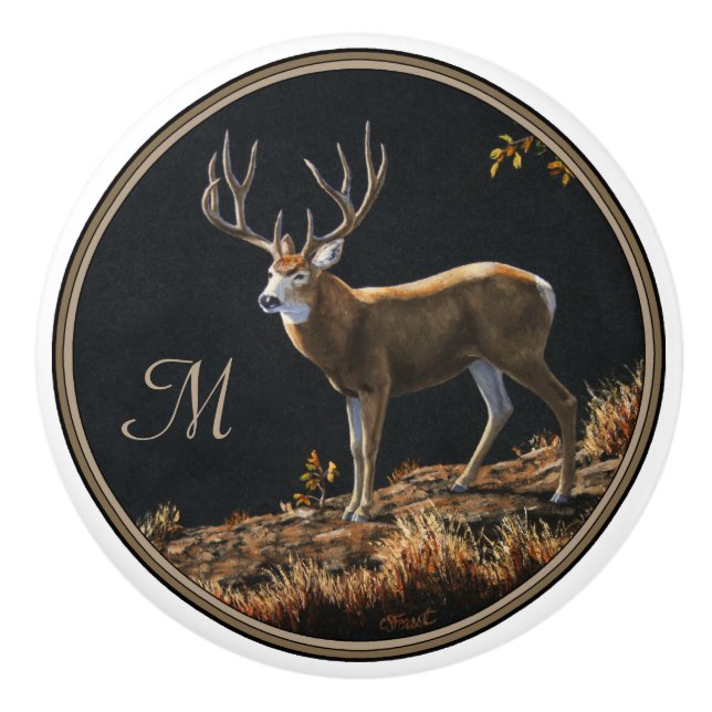 Mule Hjort Buck Autumn Trophy Antlers Monogram Knopp (Framsidan)