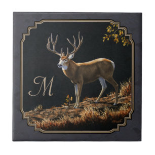 Mule Hjort Buck Charcol Grått Monogram Kakelplatta
