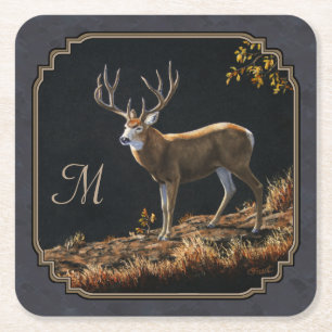 Mule Hjort Buck Charcol Grått Monogram Underlägg Papper Kvadrat