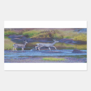 Mule Hjort Doe and Fawn Rektangulärt Klistermärke