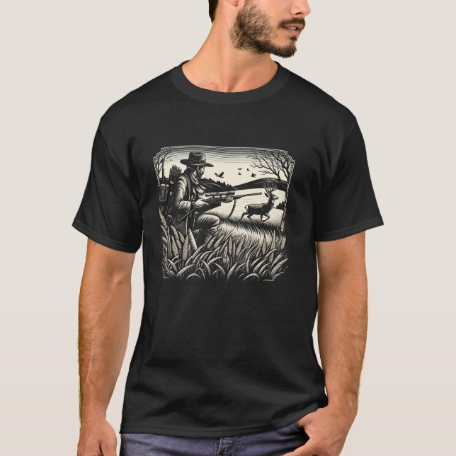 Mule Hjort Hunter Animal Hunt Rifle Hunting Long S T Shirt (Framsida)