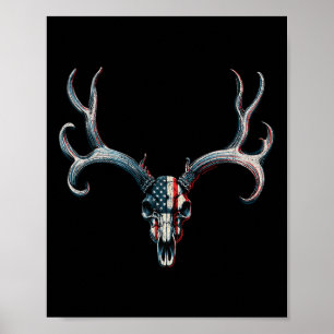 Mule Hjort Hunting - American Flagga on Buck Skull Poster