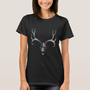 Mule Hjort Hunting - American Flagga on Buck Skull T Shirt