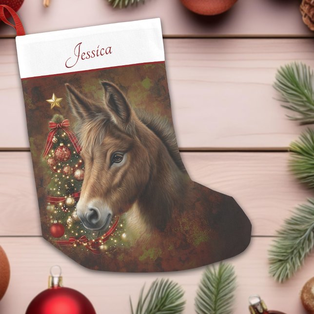 Mule Holiday Christmas Tree Animal Personalized Liten Julstrumpa (Mule Holiday Christmas Tree Animal Personalized Small Christmas Stocking)