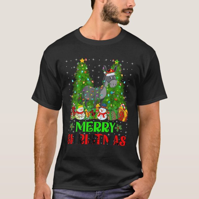 Mule Julgran Ljus Family Helgdag Santa Mu T Shirt (Framsida)