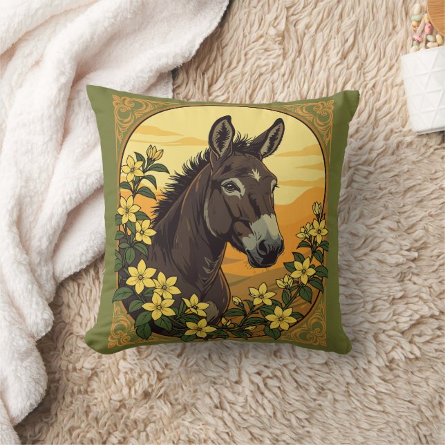 Mule omgiven av gula jasminblommor kudde (Filt)